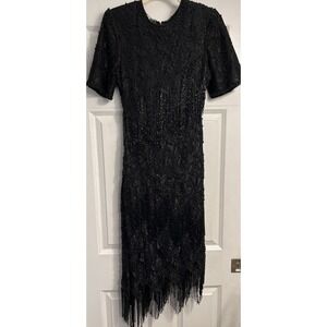 Vtg Black Beaded Cocktail Dress Sz‎ Small Silk Flapper Fairy Whimsigoth Prom